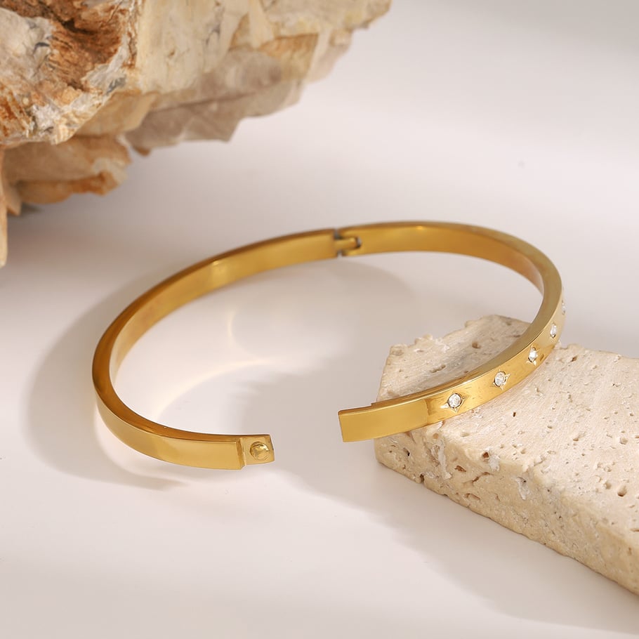 Pulseras de mujer de acero inoxidable chapadas en oro con diseño anular simple, serie clásica, 1 unidad Imagen5