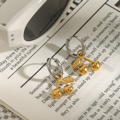 1 Pair Romantic Series Elegant Cherry Shape Stainless Steel Gold and Silver Color Women's Drop Earrings h5 Picture10