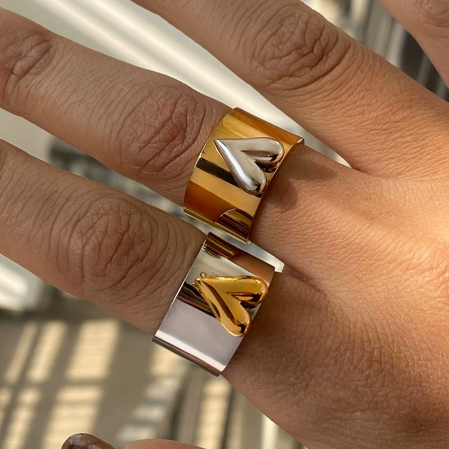 1 Paar Romantische Serie Ins Stil Herz Edelstahl Gold Farbe Überzogene Damen Verstellbare Ringe Bild8