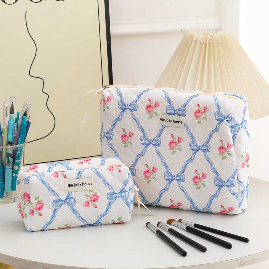 1 Piece Luxurious Floral Portable Large Capacity Beauty Case With Random Printing Design Women's Blue Cosmetic Bags Picture3