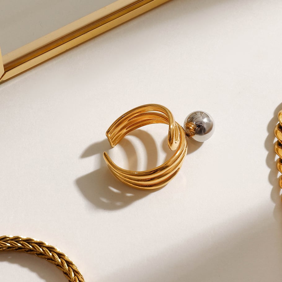 1 Piece Vogue Series Wave Line Solid Stainless Steel Gold and Silver Color Women's Single Rings Picture9