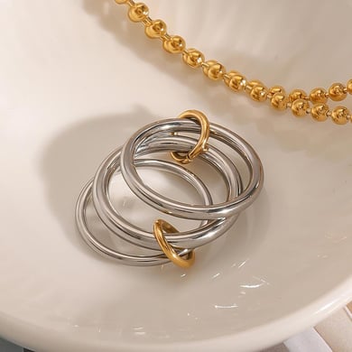 1 Pair Classic Series Moddern Annular Stainless Steel Gold and Silver Color Women's Single Rings h5 Picture6