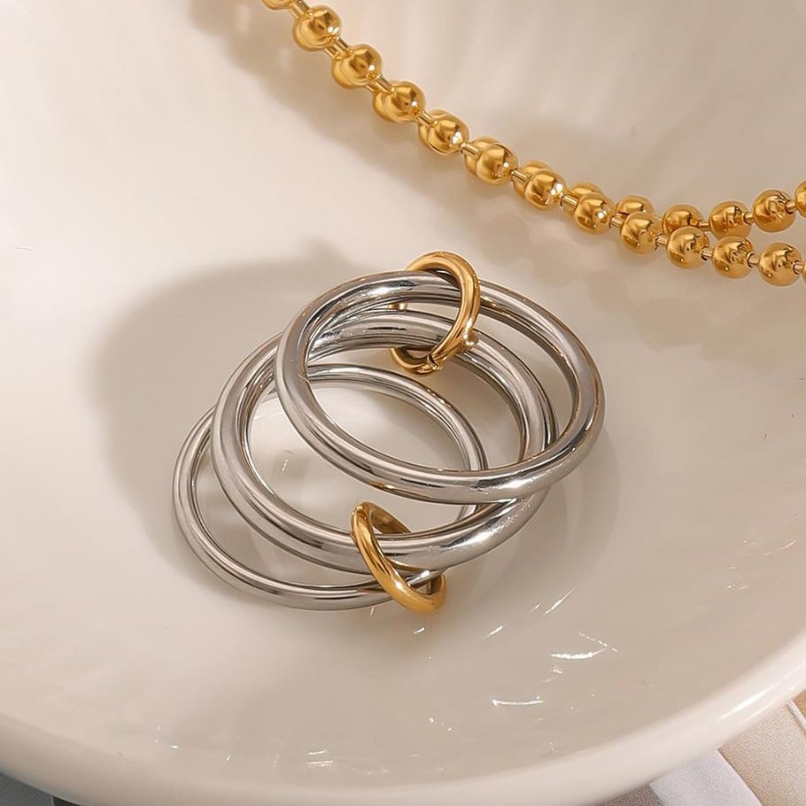1 Pair Classic Series Moddern Annular Stainless Steel Gold and Silver Color Women's Single Rings Picture6