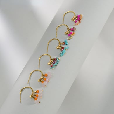 1 Pair Romantic Series Sweet Natural Stone Beads Gold Color Stainless Steel Women's Drop Earrings h5 Picture2