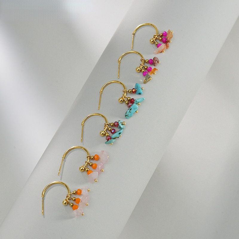 1 Pair Romantic Series Sweet Natural Stone Beads Gold Color Stainless Steel Women's Drop Earrings Picture2