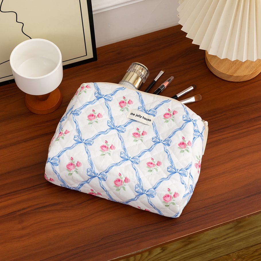 1 Piece Luxurious Floral Portable Large Capacity Beauty Case With Random Printing Design Women's Blue Cosmetic Bags Picture8