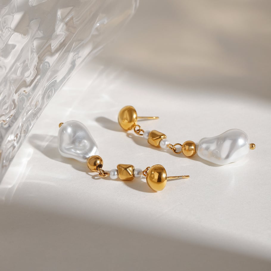 1 Pair Romantic Series Exquisite Irregular Stainless Steel Gold Color Women's Drop Earrings Picture5