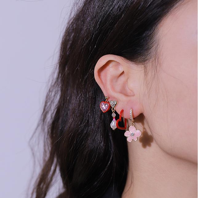 1 Set Romantic Series Fashionable Heart Shape Gold Color Alloy Lightweight Women's Earrings Set h5Picture7