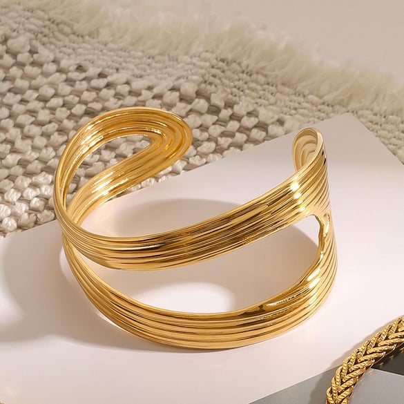 1 Piece Simple Series Elegant Solid Line Stainless Steel Gold Color Women's Bangles 2