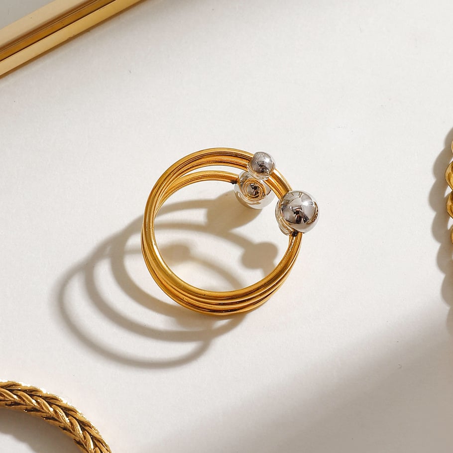 1 Piece Simple Series Personality Asymmetric Sphere Line Stainless Steel Gold Color Women's Single Rings Picture8