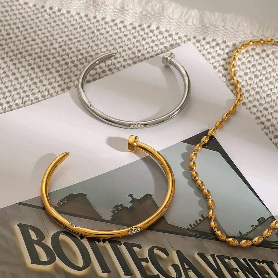 1 Piece Modern Series Classic Annular Nail Stainless Steel Gold Color Women's Bangles Picture5