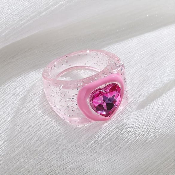 1 Adet Romantik Seri Sevimli Kalp Reçine Kadın Tek Yüzükler 2