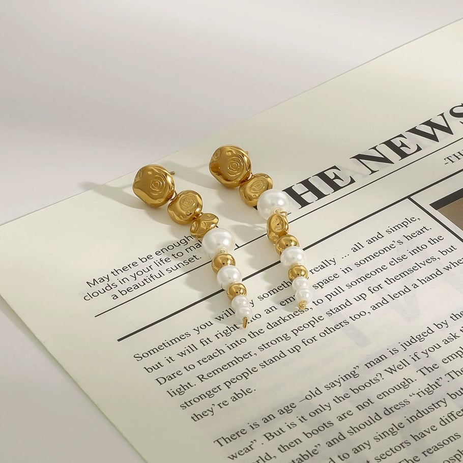 1 Pair Luxurious Series Retro Beads Stainless Steel Gold Color Women's Drop Earrings Picture7