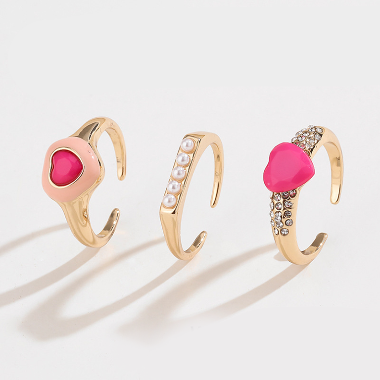 1 pezzo serie romantica carino cuore lega anello da donna set Immagine8