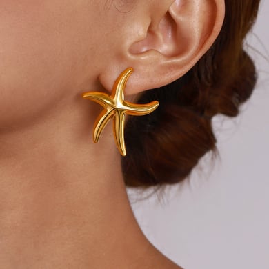1 Pair Romantic Series Vacation Starfish Shape Stainless Steel Gold Color Beach Women's Stud Earrings h5 Picture5