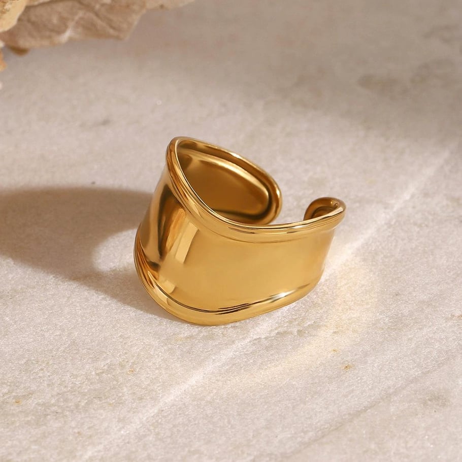 1 Piece Simple Series Irregular Annular Shape Stainless Steel Gold Color Women's Single Rings Picture4