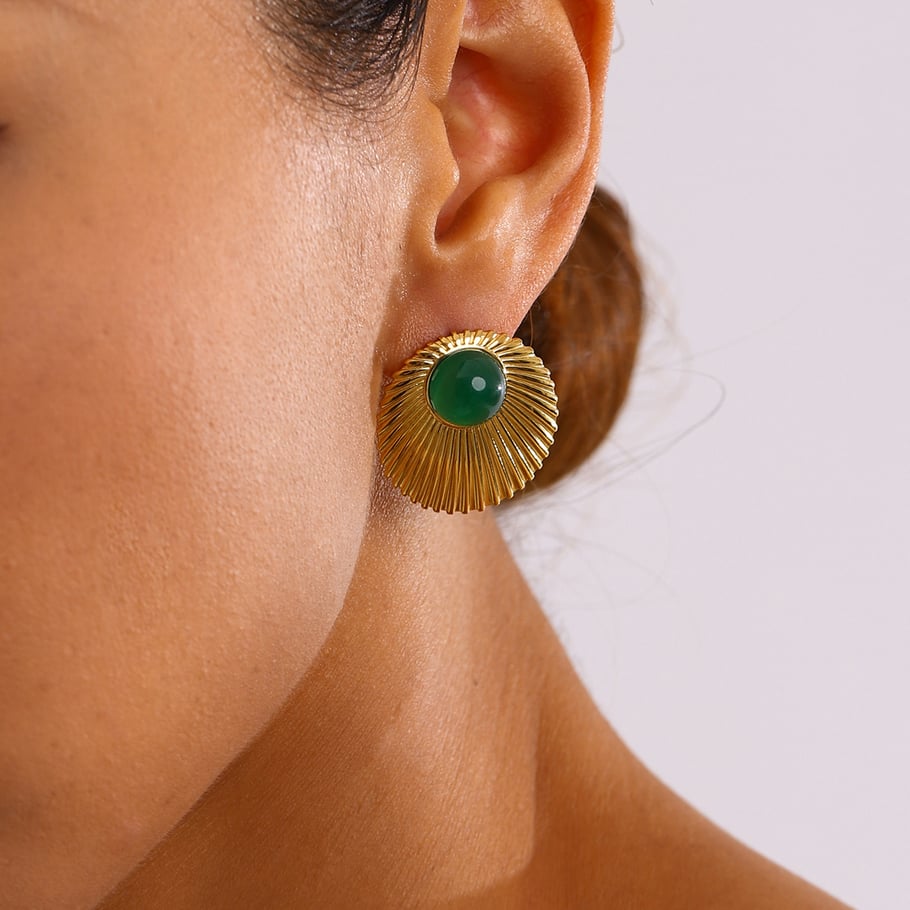 1 Pair Luxurious Series Classic Vintage Annular Stainless Steel Gold Color Natural Stone Women's Stud Earrings h5Picture7