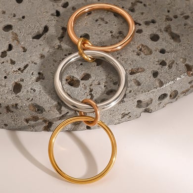 1 Pair Simple Series Personality Annular Stainless Steel Mixed Copper Gold Color Women's Single Rings h5 Picture7