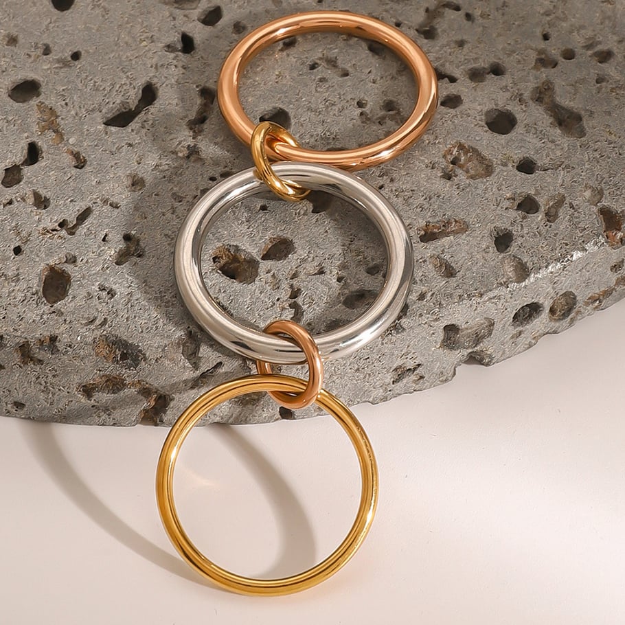 1 Pair Simple Series Personality Annular Stainless Steel Mixed Copper Gold Color Women's Single Rings Picture7