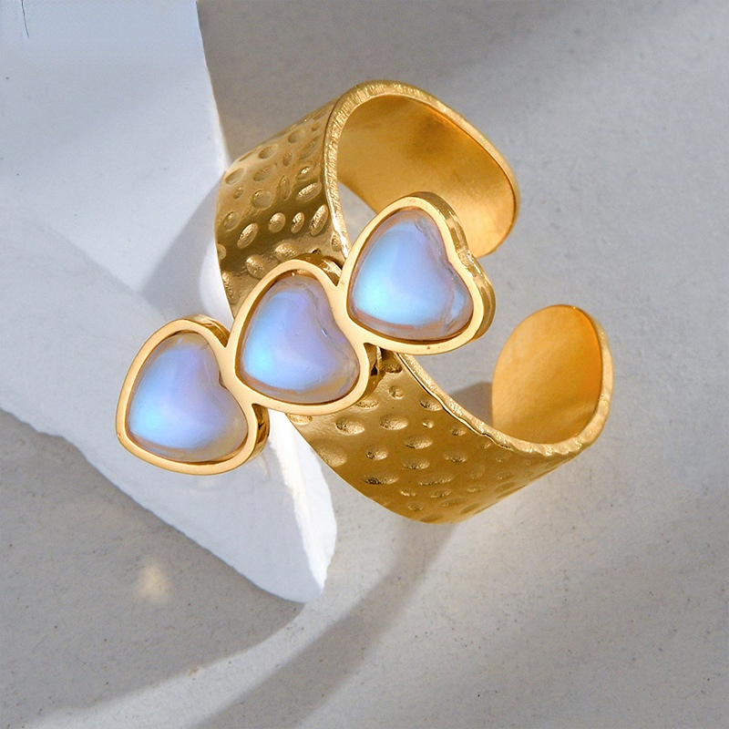 Bague ajustable en acier inoxydable pour femme, série Simple, motif cœur quotidien, 1 pièce Image4