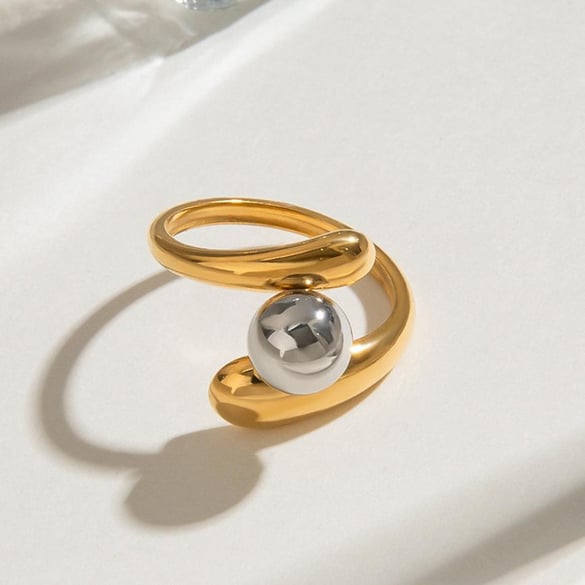 1 paio di anelli singoli da donna in acciaio inossidabile placcato oro della serie semplice Classic Line