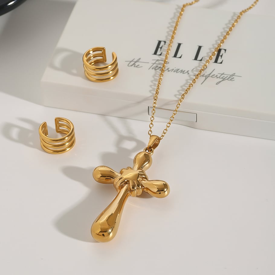 1 Stück Classic Series Europa und Amerika Kreuz Edelstahl Gold Farbe Damen Anhänger Halsketten Bild5