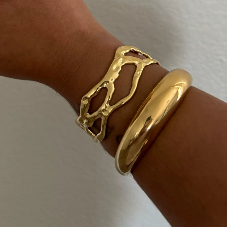 1 stuk klassieke serie origineel ontwerp onregelmatig roestvrij staal vergulde damesarmbanden Afbeelding11