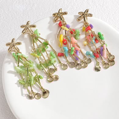 1 Pair Vacation Series Cute Beads Tassels Gold Color Stainless Steel Women's Drop Earrings h5 Picture7
