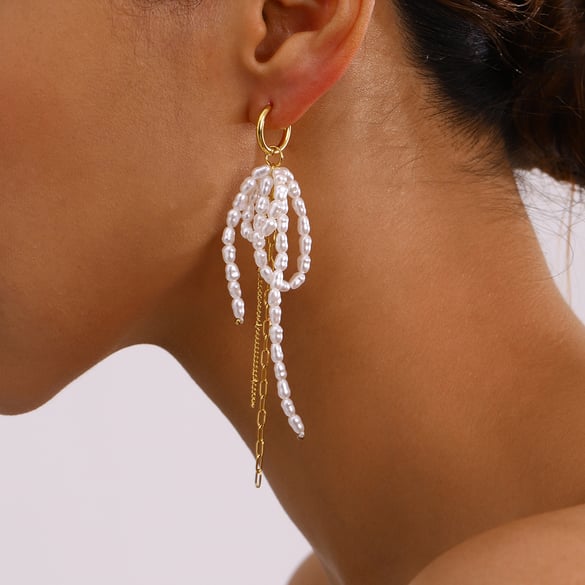 1 paio di orecchini pendenti da donna in acciaio inossidabile placcato oro 18 carati, serie lussuosa ed elegante