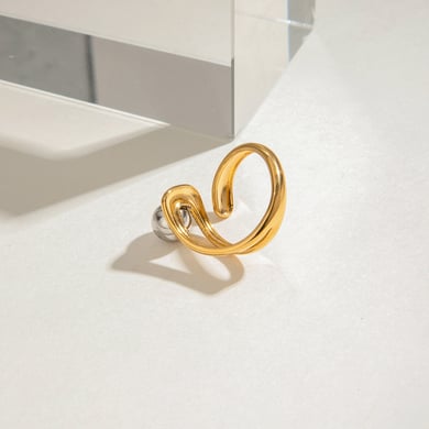 1 Pair Modern Series Fashionable Irregular Stainless Steel Gold Color Women's Single Rings h5 Picture7