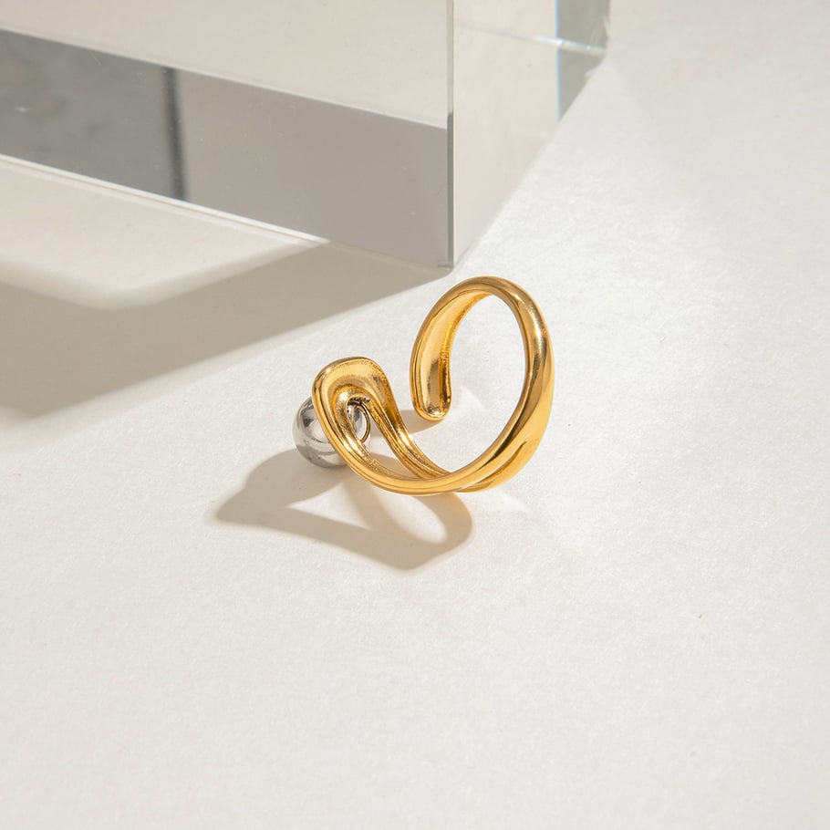 1 Pair Modern Series Fashionable Irregular Stainless Steel Gold Color Women's Single Rings Picture7