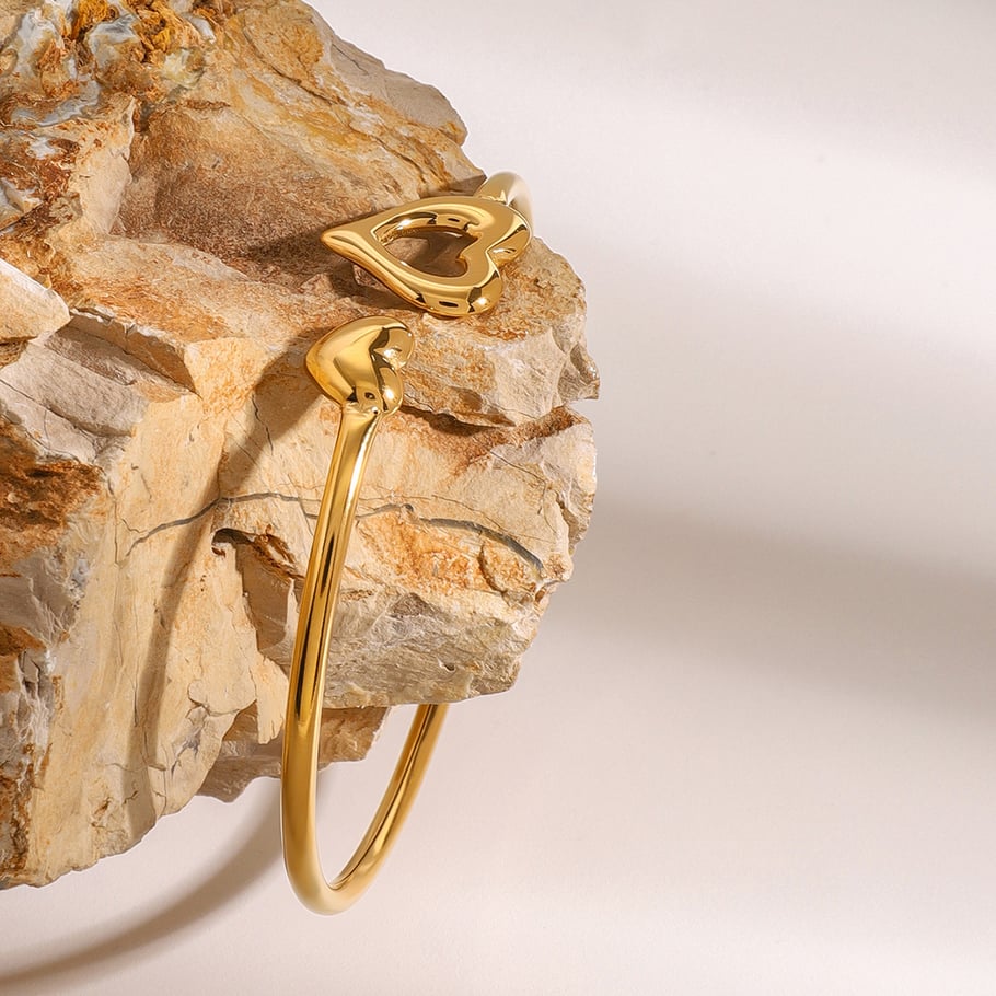1 Piece Minimalist Series Classic heart Shape Stainless Steel Gold Color Adjustable Women's Bangles Picture7
