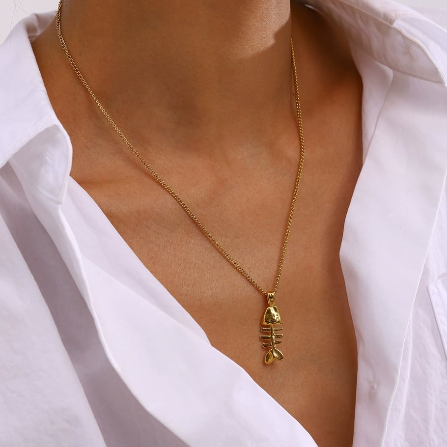 1 Piece Classic Series Funny Fishbone Stainless Steel Gold Color Women's Pendant Necklaces Picture7