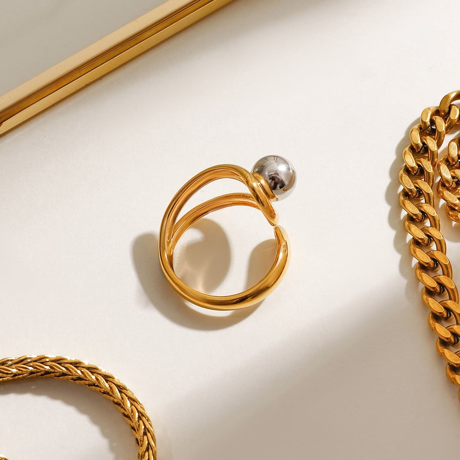 1 Pair Modern Series Fashionable Irregular Stainless Steel Gold Color Women's Single Rings Picture6