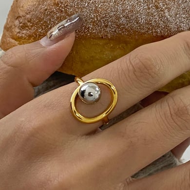 1 Piece Daily Series Classic Irregular Round Stainless Steel Gold Color Women's Adjustable Rings h5 Picture5