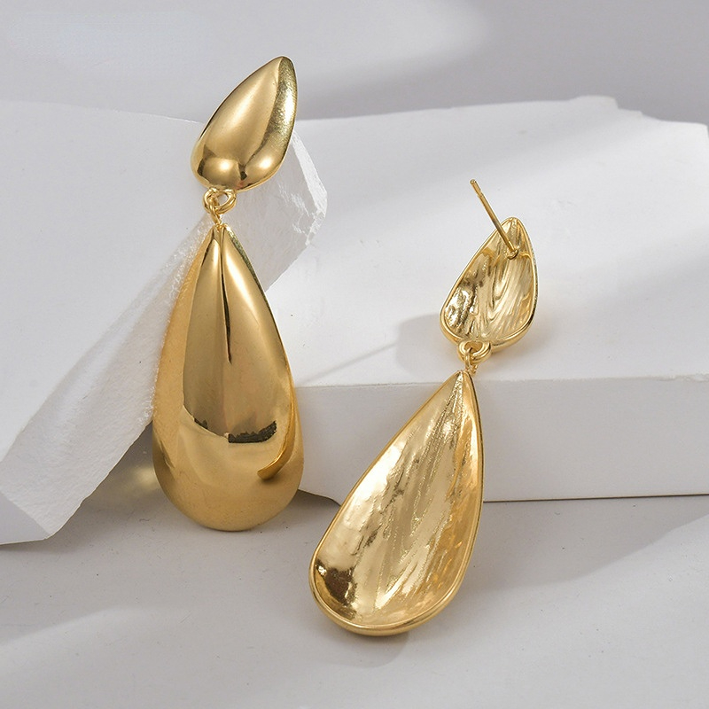 1 Pair Modern Series Commute Droplet Shape Stainless Steel Gold Color Women's Drop Earrings Picture3