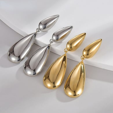 1 Pair Modern Series Commute Droplet Shape Stainless Steel Gold Color Women's Drop Earrings h5 Picture7
