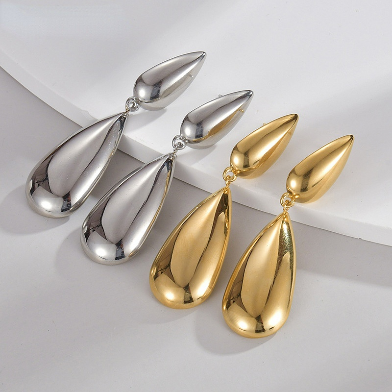 1 Pair Modern Series Commute Droplet Shape Stainless Steel Gold Color Women's Drop Earrings Picture7