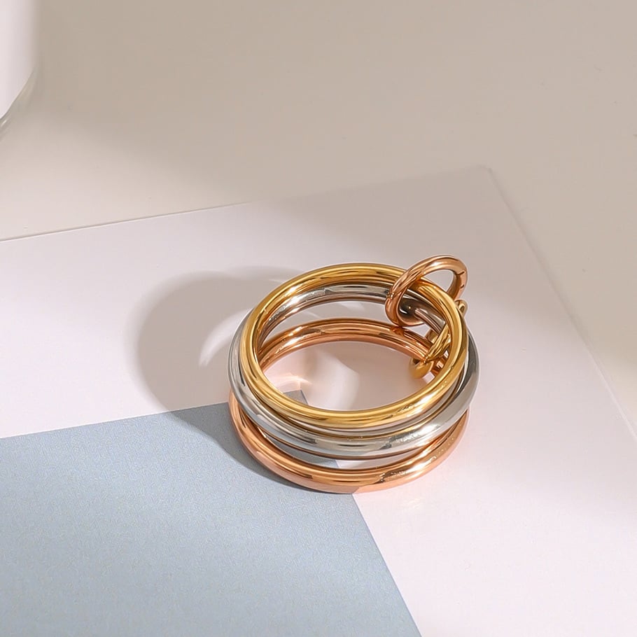 1 Pair Simple Series Personality Annular Stainless Steel Mixed Copper Gold Color Women's Single Rings Picture8