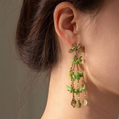1 Pair Vacation Series Cute Beads Tassels Gold Color Stainless Steel Women's Drop Earrings h5 Picture4