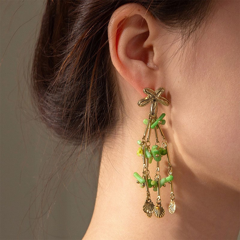 1 Pair Vacation Series Cute Beads Tassels Gold Color Stainless Steel Women's Drop Earrings Picture4