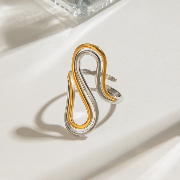 1 Paar Simple Series Ins Style Line Edelstahl vergoldet verstellbare Damenringe