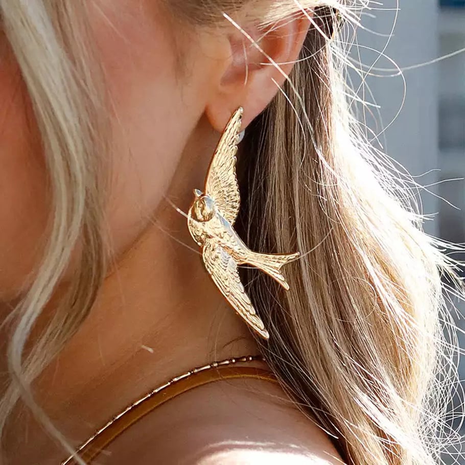 1 Pair Luxurious Series Elegant Natural Bird Stainless Steel Gold Color Women's Stud Earrings Picture6