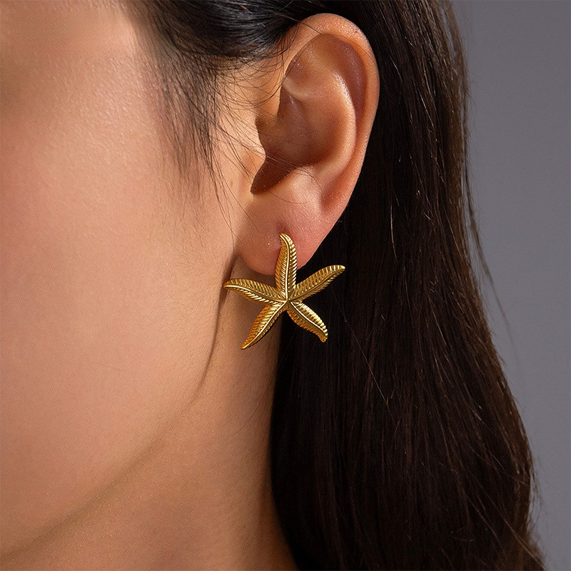 1 Pair Minimalist Style Vacation Starfish Shape Stainless Steel Gold Color Women's Stud Earrings Picture3
