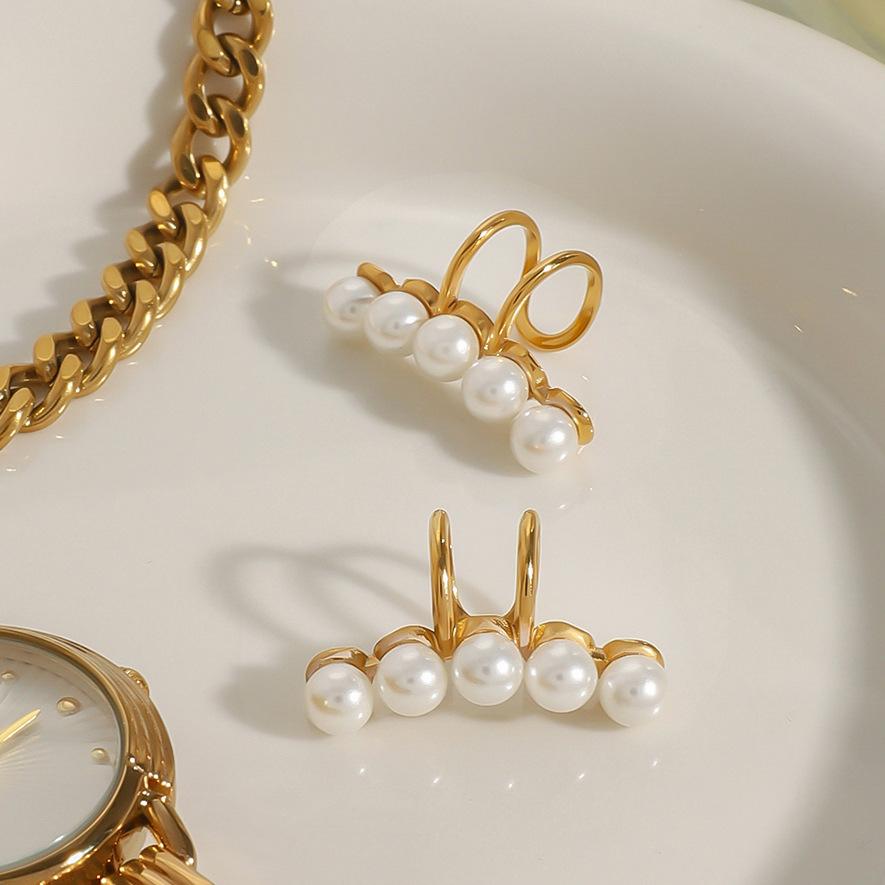1 Pair Elegant Series Exquisite Daily Stainless Steel Gold Color Women's Clip-on Earrings Picture8