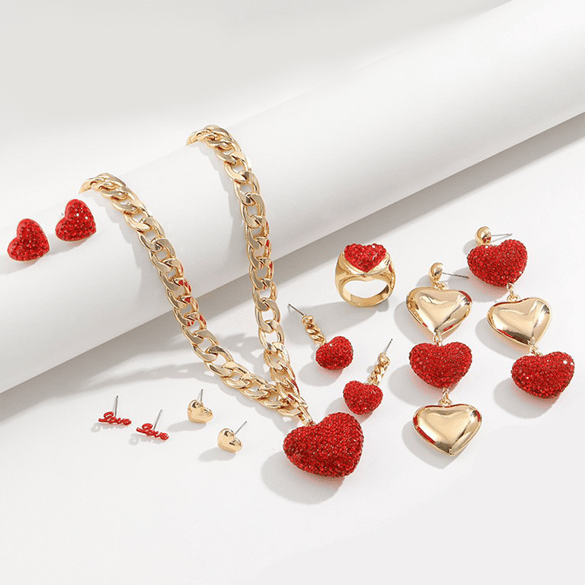 1 Piece Luxurious Series Retro Exquisite Red Heart Shape Copper Women's Pendant Necklaces 2