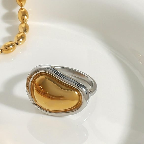 1 paio di anelli singoli da donna in acciaio inossidabile placcato oro 18 carati, semplici e irregolari, eleganti 2