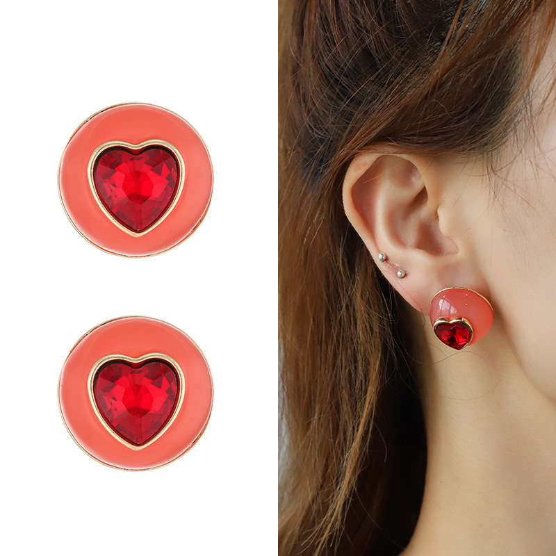 1 Pair Vogue Series Exquisite Heart Shape Drop Oil Gold Color Alloy Women's Stud Earrings Picture6