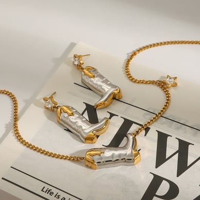 1 Piece Stylish Series Cowboy Boots Star Stainless Steel Gold Color Women's Pendant Necklaces h5 Picture11
