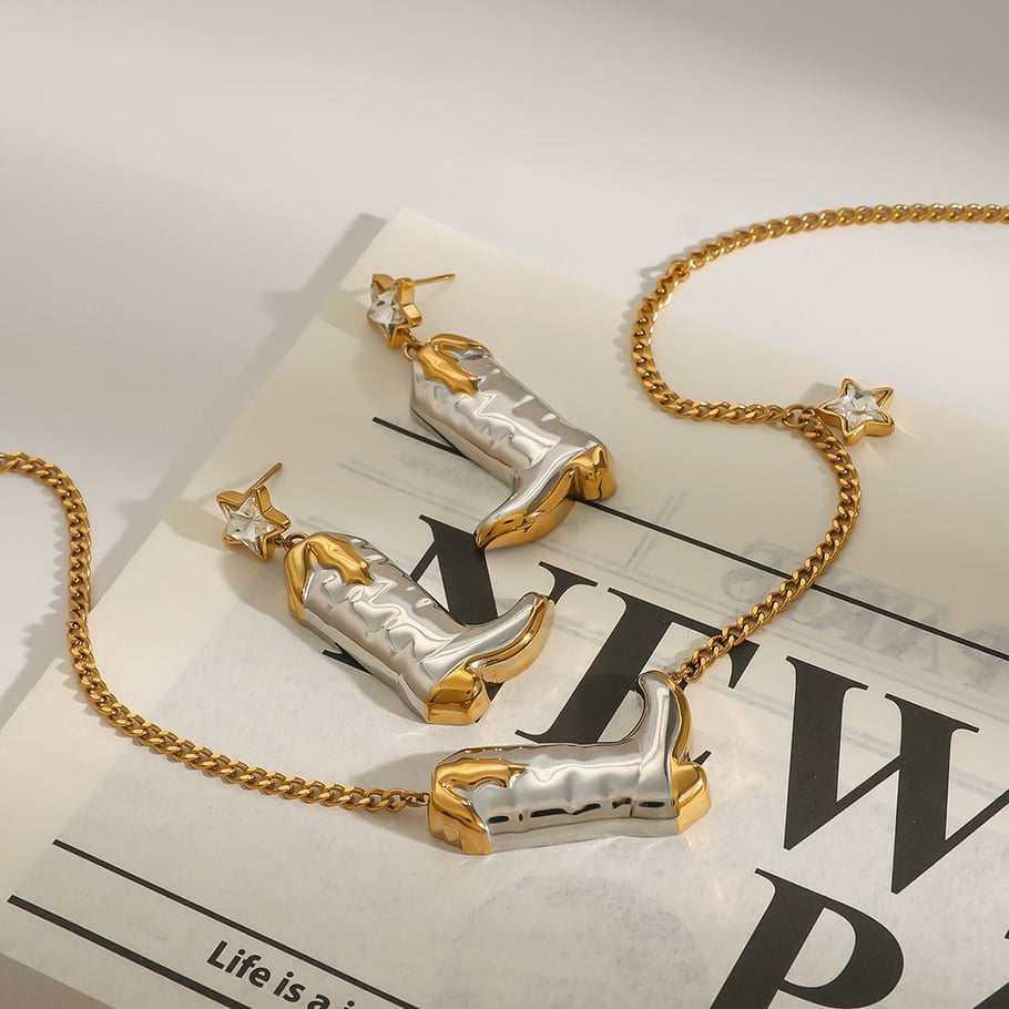 1 Piece Stylish Series Cowboy Boots Star Stainless Steel Gold Color Women's Pendant Necklaces Picture11